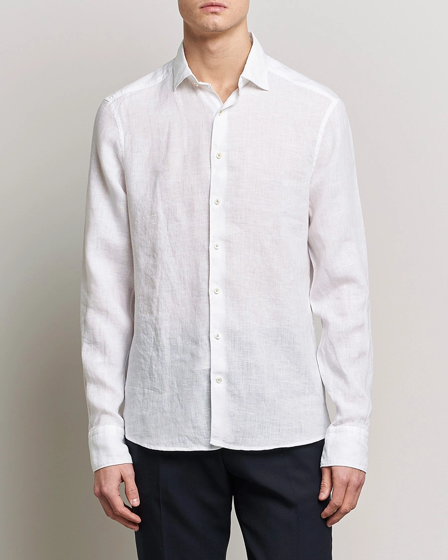 Herr | Business & Beyond | Stenströms | Slimline Cut Away Linen Shirt White