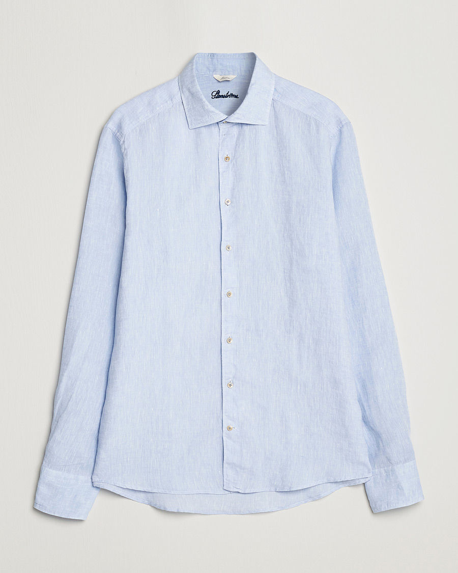Herr | Skjortor | Stenströms | Slimline Cut Away Linen Shirt Light Blue