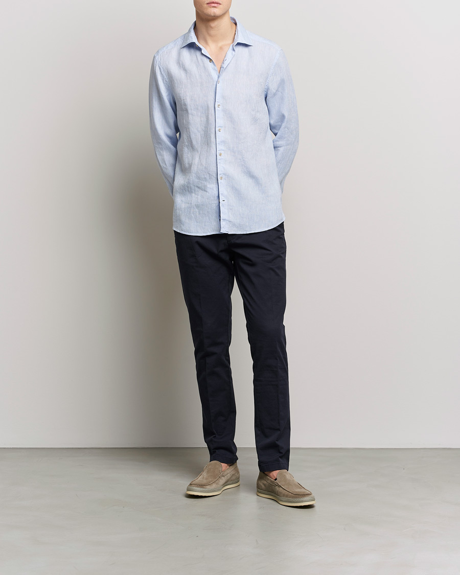 Herr | Skjortor | Stenströms | Slimline Cut Away Linen Shirt Light Blue