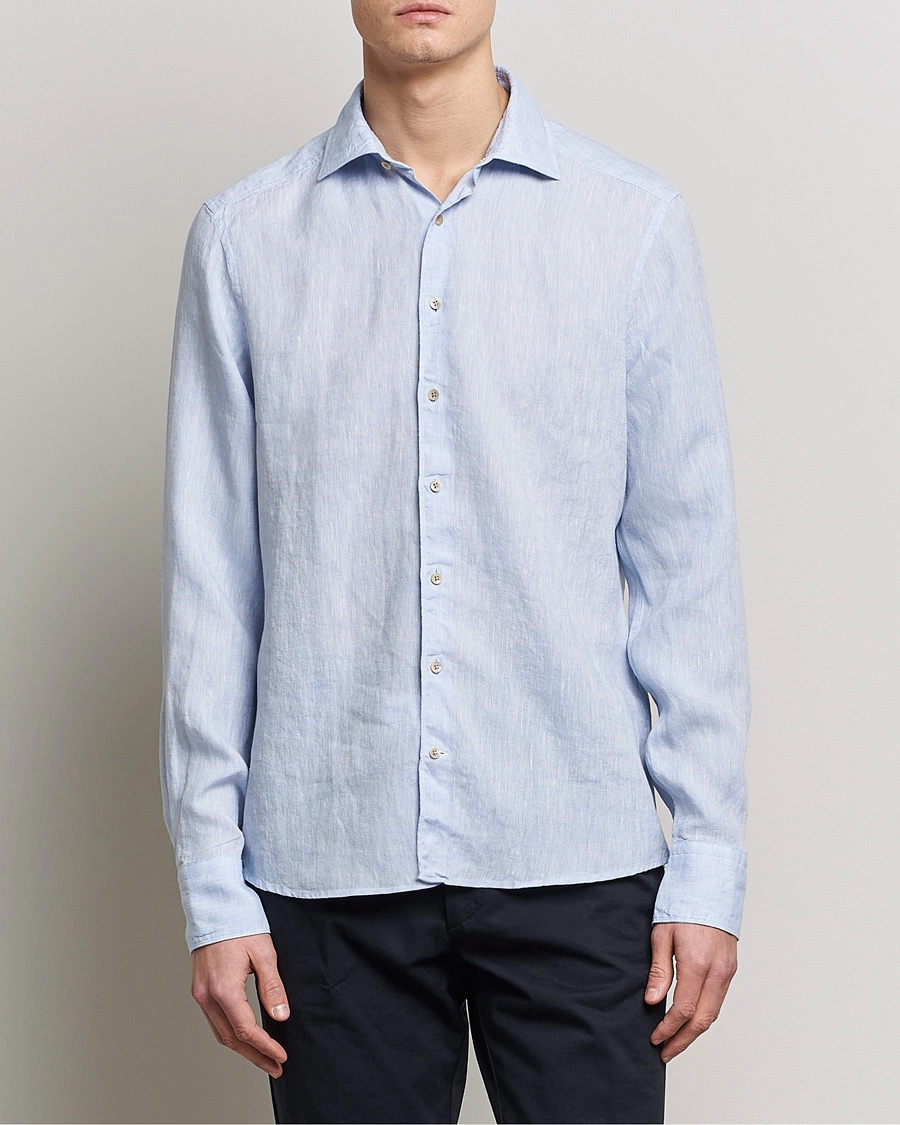 Herr | Business & Beyond | Stenströms | Slimline Cut Away Linen Shirt Light Blue