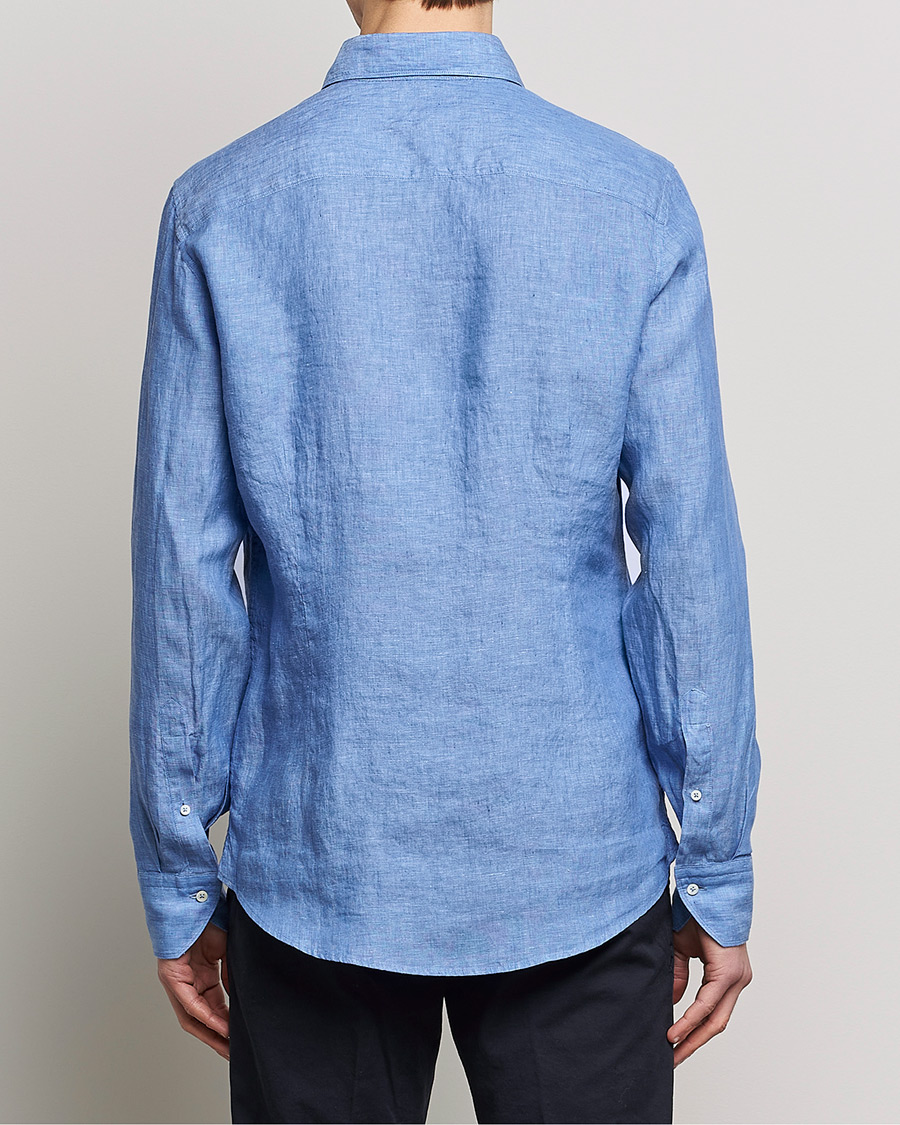 Herr | Skjortor | Stenströms | Slimline Cut Away Linen Shirt Mid Blue