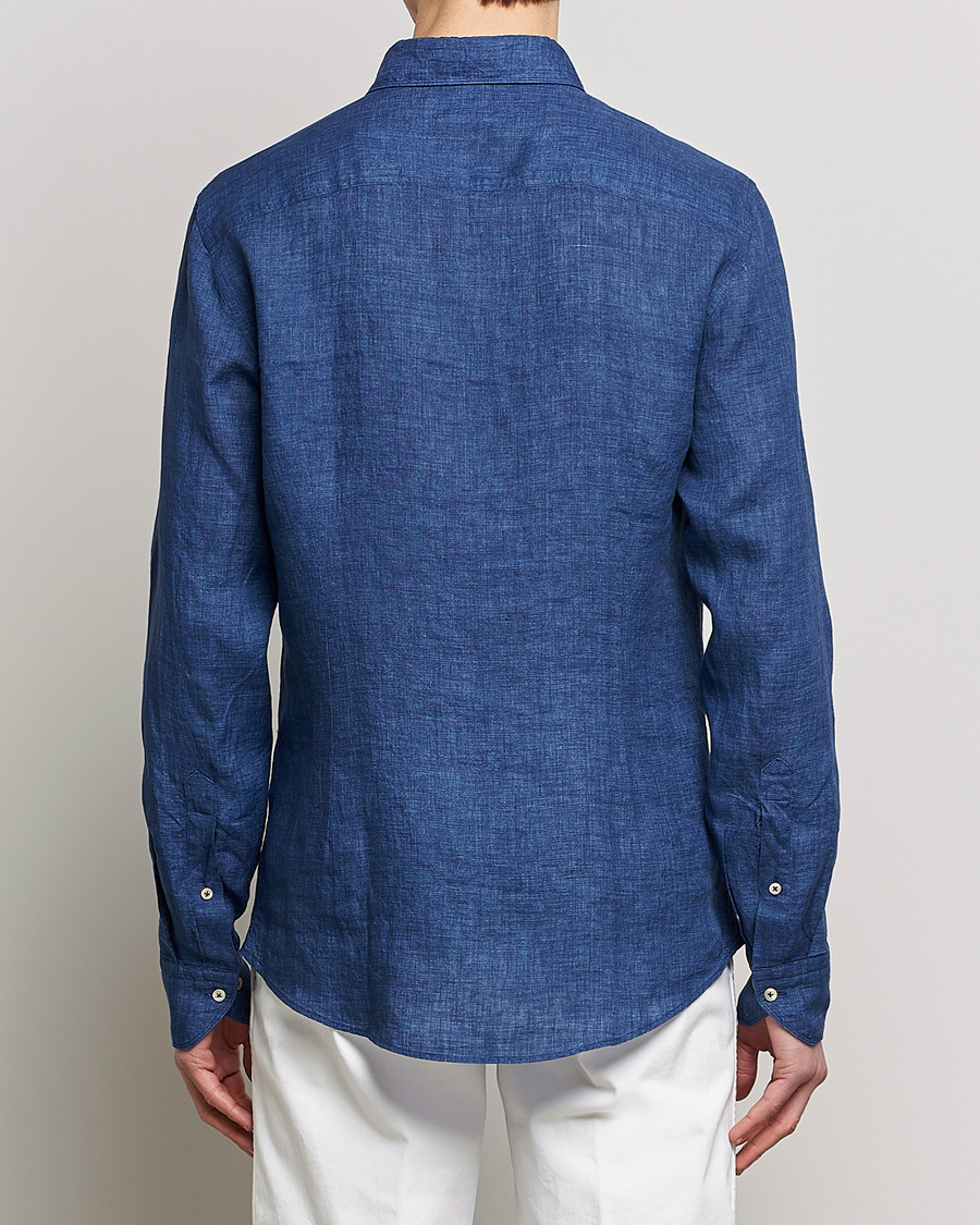 Herr | Skjortor | Stenströms | Slimline Cut Away Linen Shirt Dark Blue