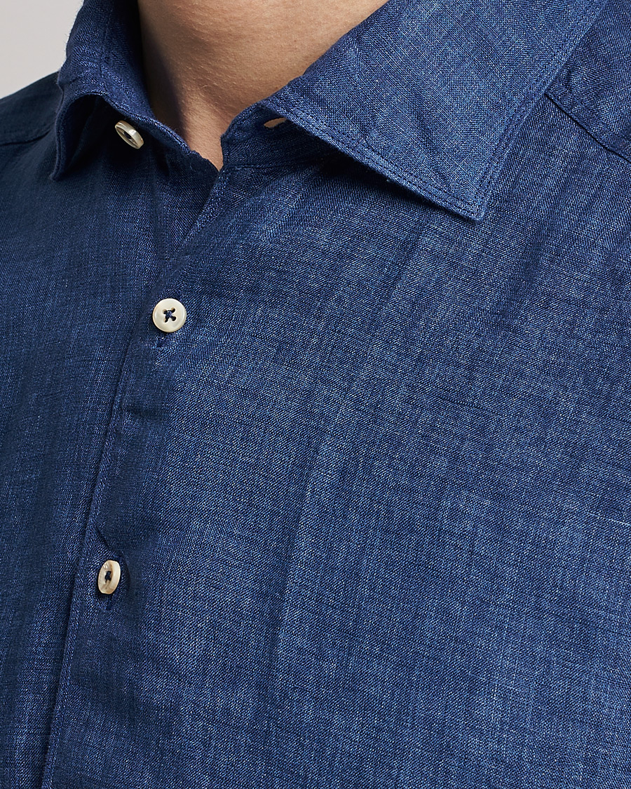 Herr | Skjortor | Stenströms | Slimline Cut Away Linen Shirt Dark Blue