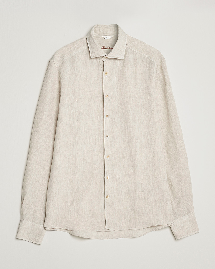 Herr | Skjortor | Stenströms | Slimline Cut Away Linen Shirt Beige