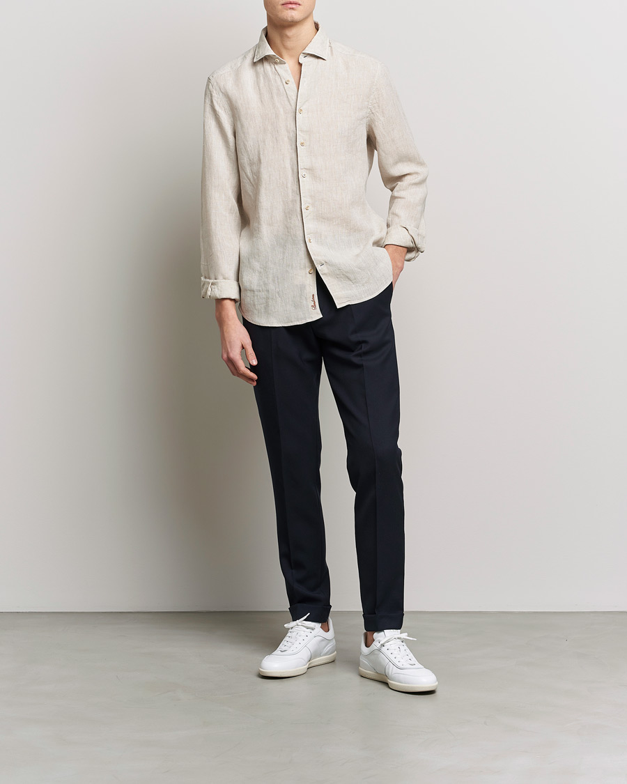 Herr | Skjortor | Stenströms | Slimline Cut Away Linen Shirt Beige
