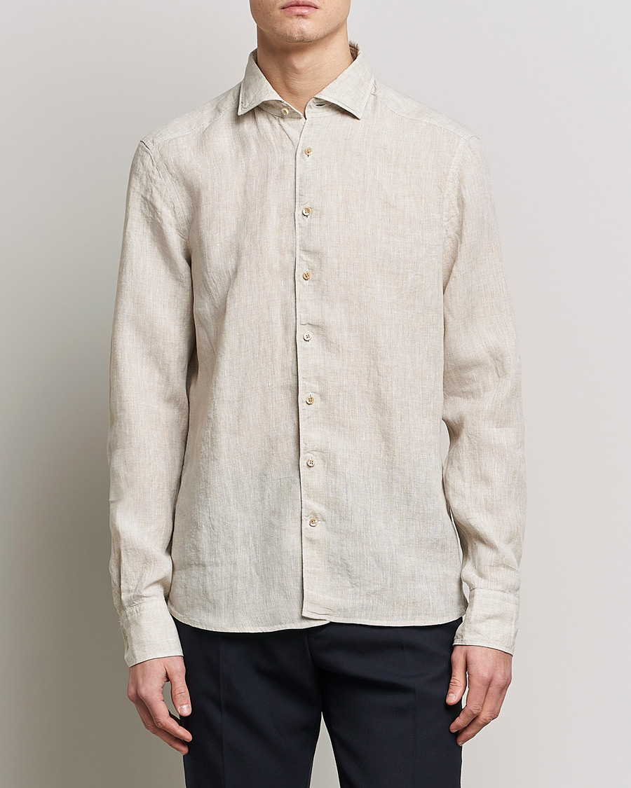 Herr | Linneavdelningen | Stenströms | Slimline Cut Away Linen Shirt Beige