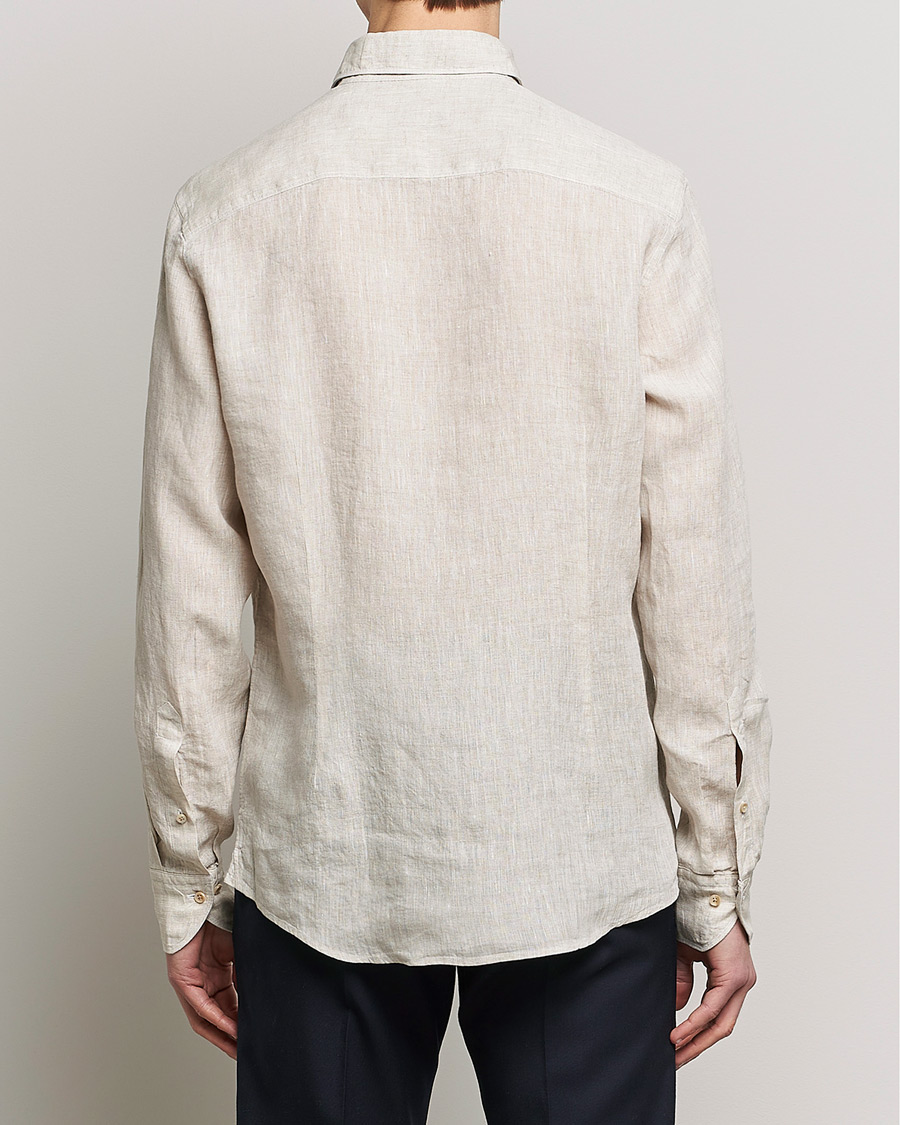 Herr | Skjortor | Stenströms | Slimline Cut Away Linen Shirt Beige