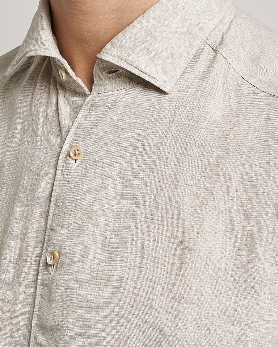Herr | Skjortor | Stenströms | Slimline Cut Away Linen Shirt Beige