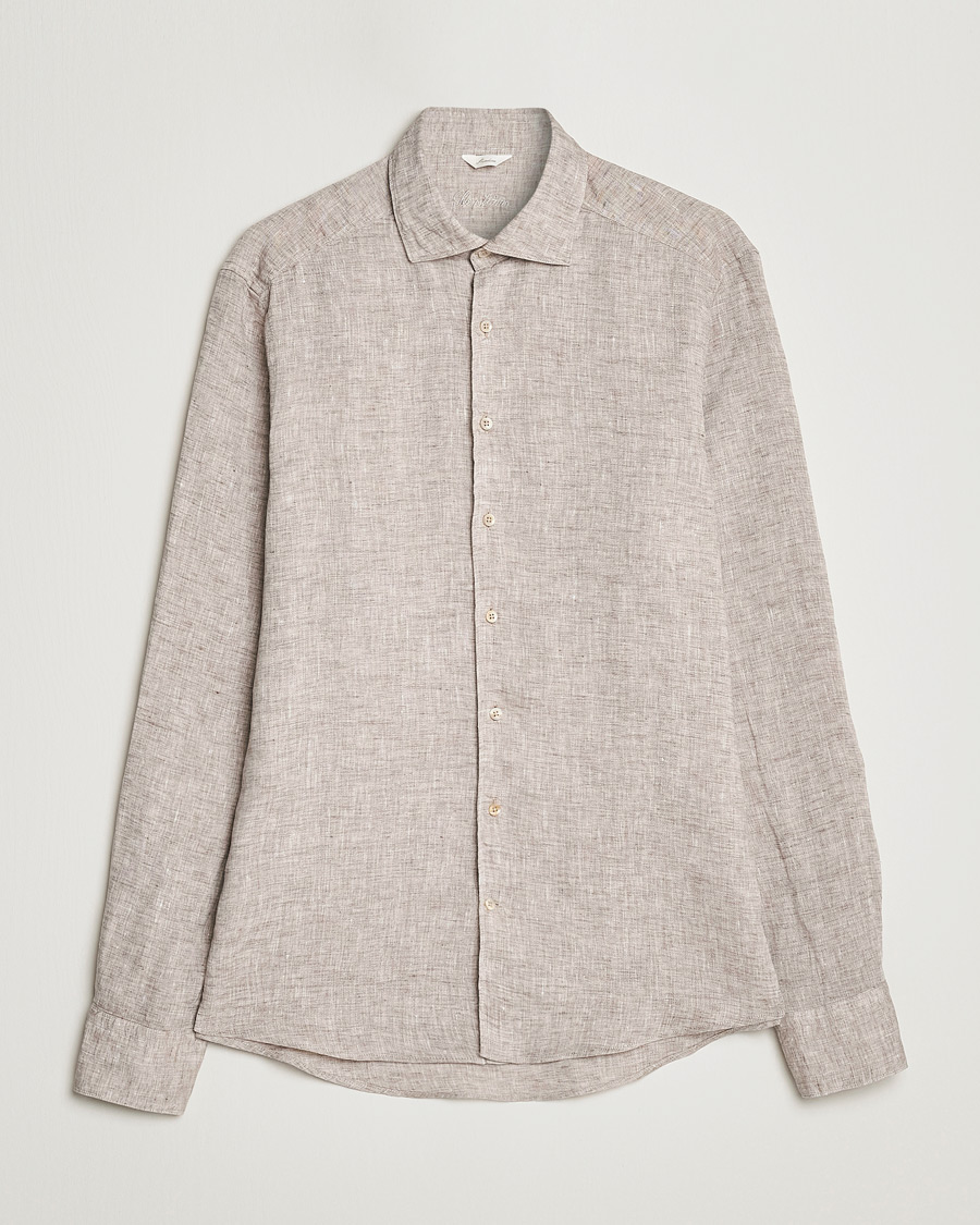 Herr | Skjortor | Stenströms | Slimline Cut Away Linen Shirt Light Brown