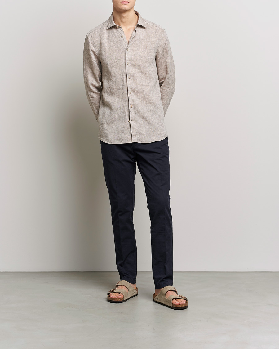Herr | Skjortor | Stenströms | Slimline Cut Away Linen Shirt Light Brown