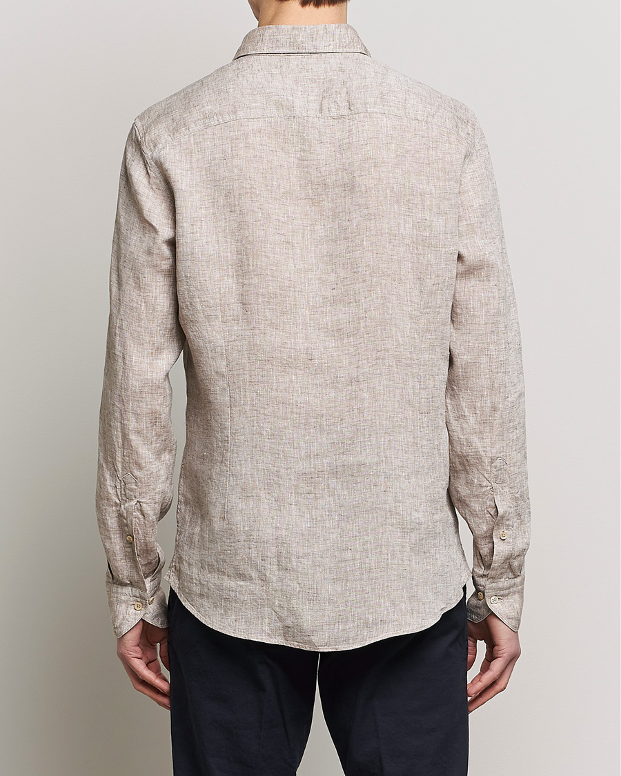 Herr | Skjortor | Stenströms | Slimline Cut Away Linen Shirt Light Brown