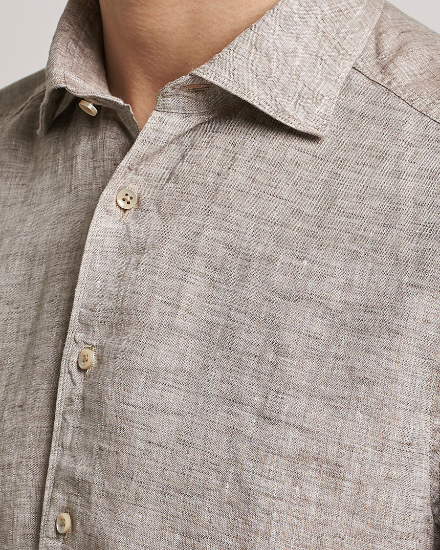Herr | Skjortor | Stenströms | Slimline Cut Away Linen Shirt Light Brown