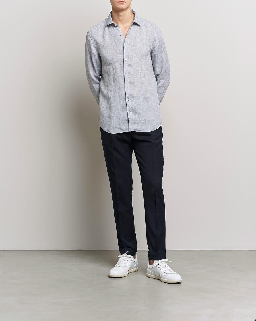 Herr | Skjortor | Stenströms | Slimline Cut Away Linen Shirt Grey