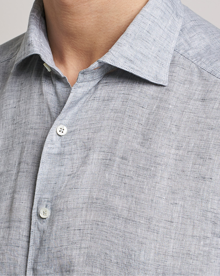Herr | Skjortor | Stenströms | Slimline Cut Away Linen Shirt Grey