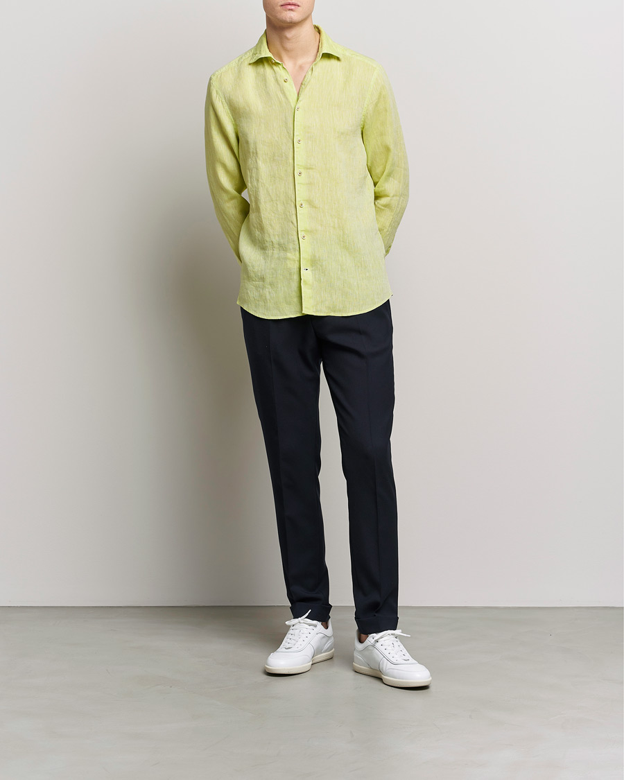 Herr | Skjortor | Stenströms | Slimline Cut Away Linen Shirt Pistachio