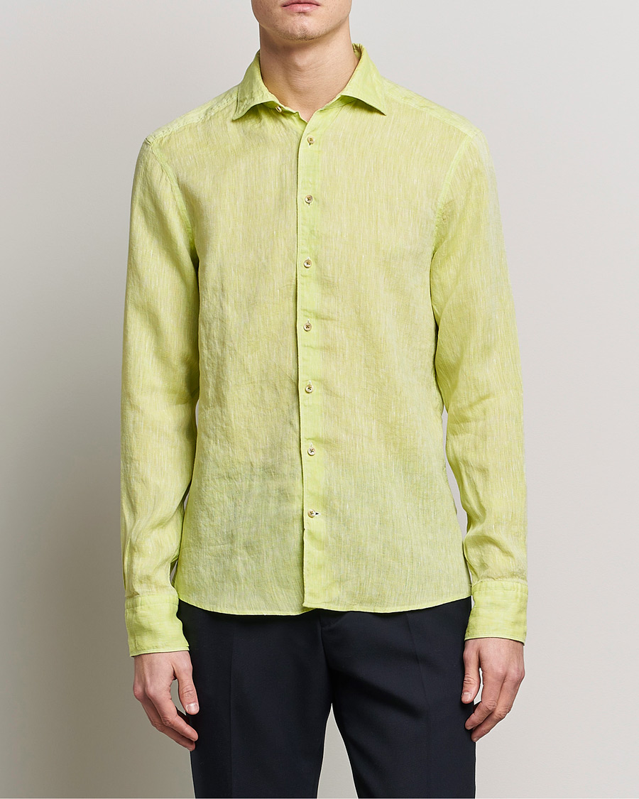 Herr | Skjortor | Stenströms | Slimline Cut Away Linen Shirt Pistachio