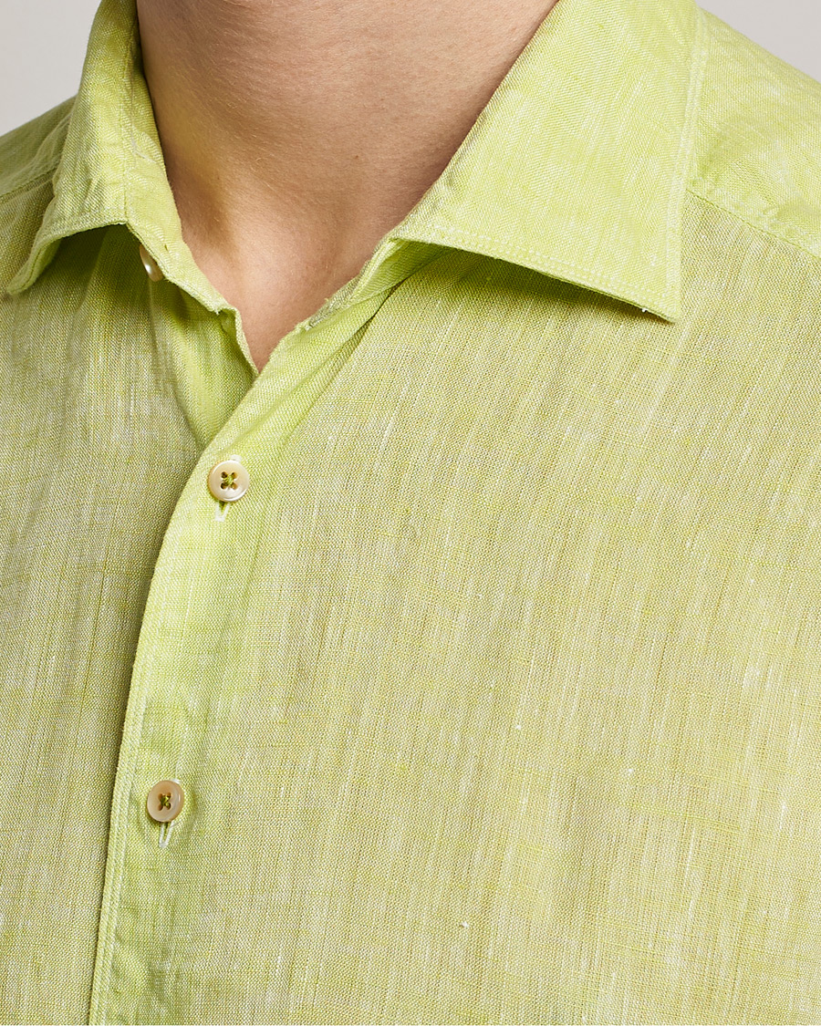 Herr | Skjortor | Stenströms | Slimline Cut Away Linen Shirt Pistachio