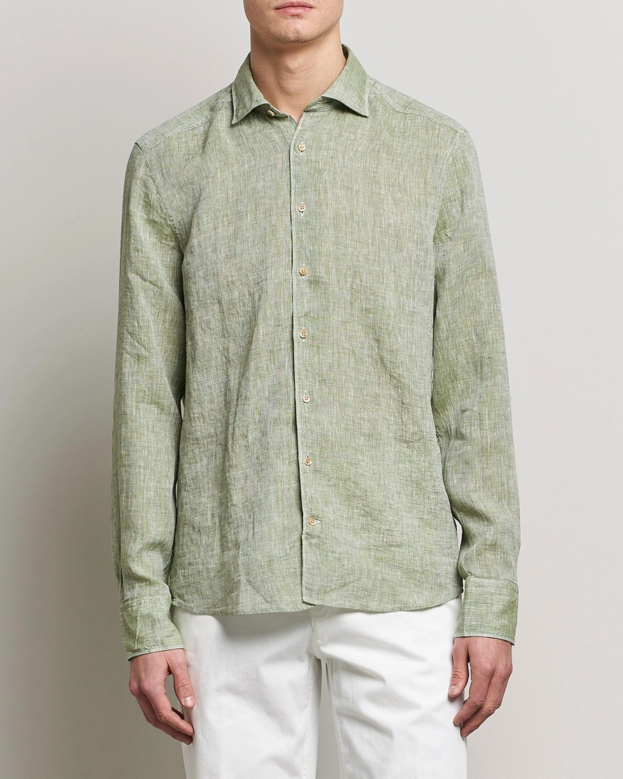 Herr | Skjortor | Stenströms | Slimline Cut Away Linen Shirt Green