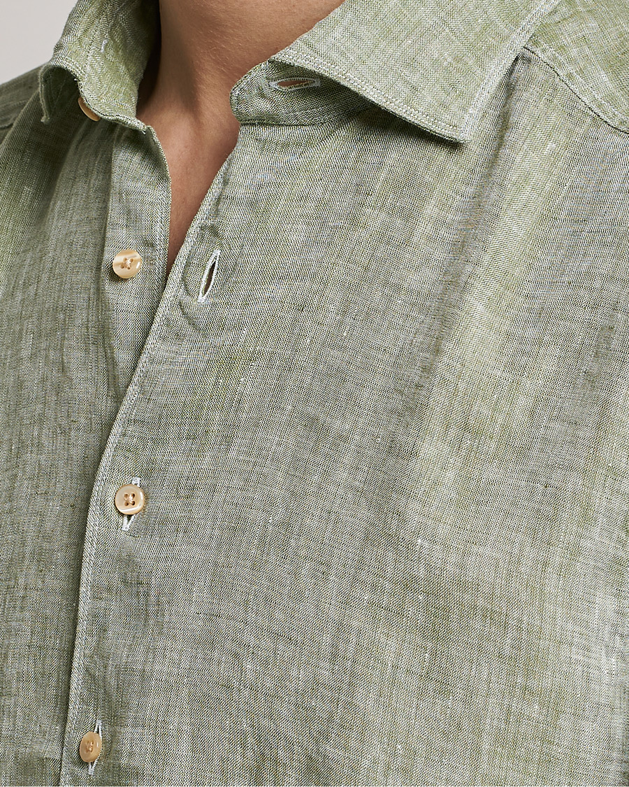 Herr | Skjortor | Stenströms | Slimline Cut Away Linen Shirt Green