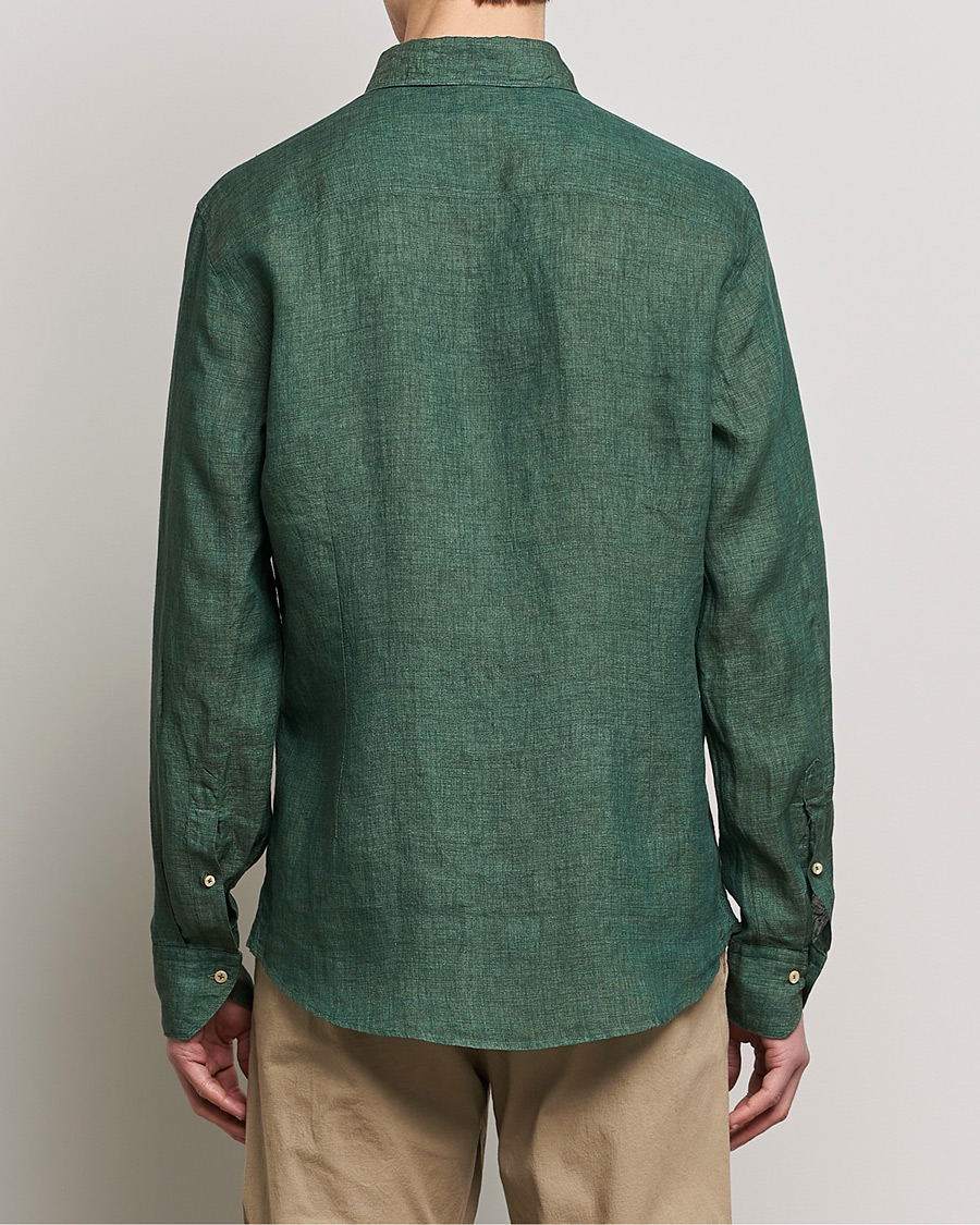 Herr | Skjortor | Stenströms | Slimline Cut Away Linen Shirt Dark Green