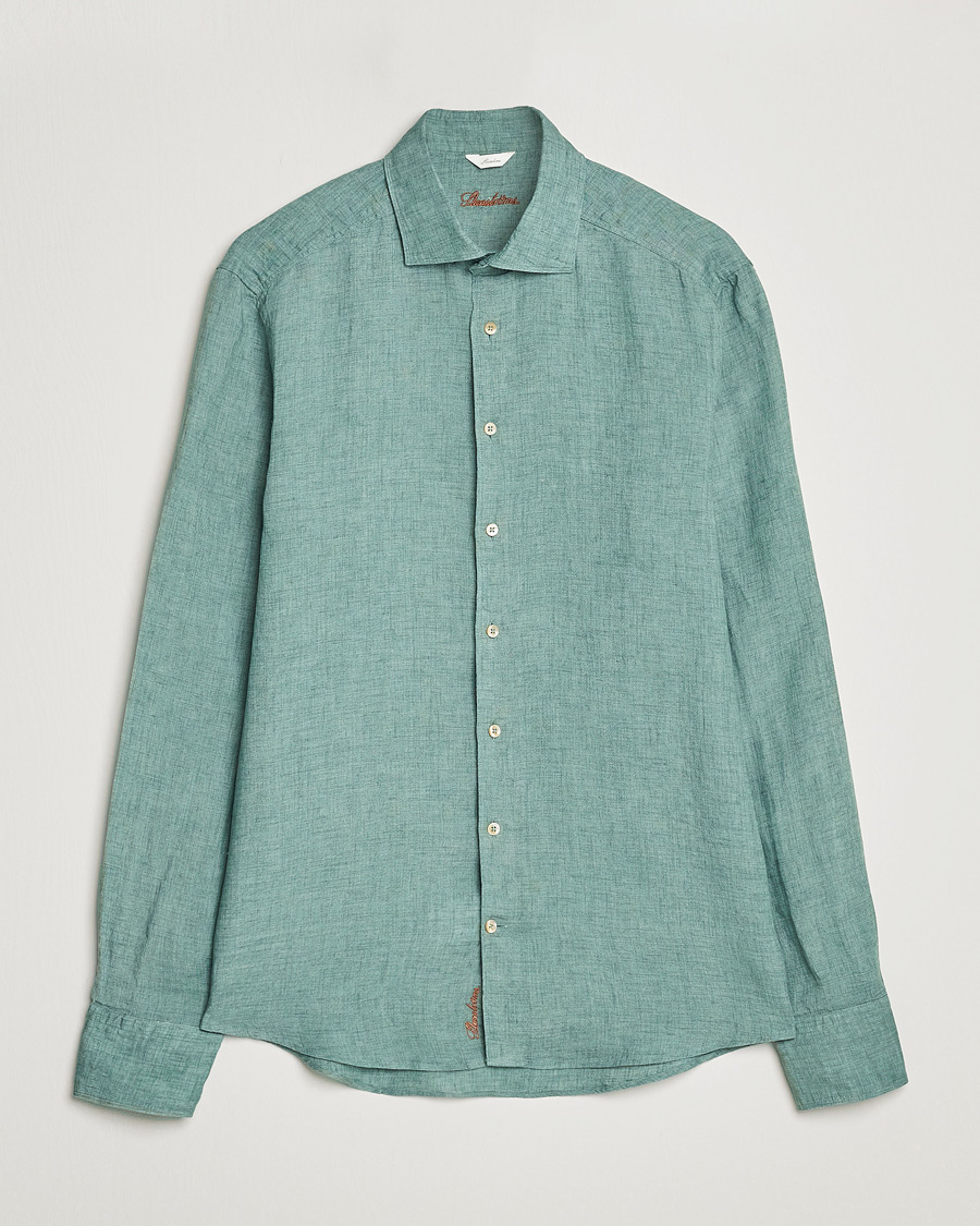 Herr | Skjortor | Stenströms | Slimline Cut Away Linen Shirt Deep Green