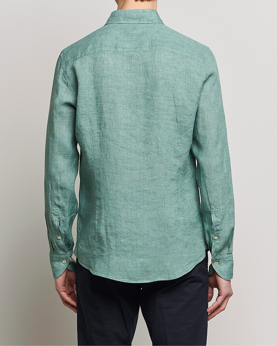 Herr | Skjortor | Stenströms | Slimline Cut Away Linen Shirt Deep Green