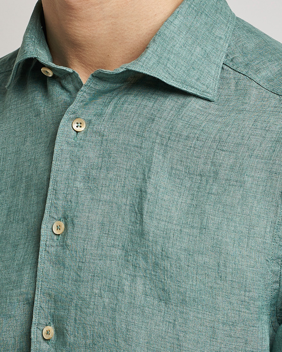 Herr | Skjortor | Stenströms | Slimline Cut Away Linen Shirt Deep Green