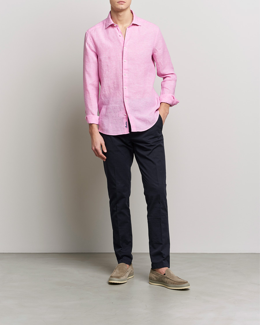 Herr | Skjortor | Stenströms | Slimline Cut Away Linen Shirt Pink