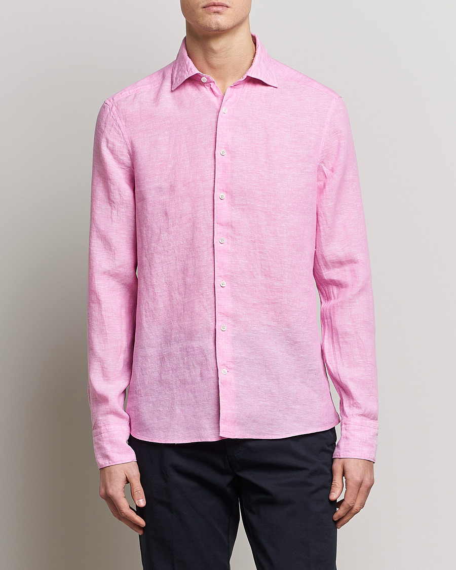 Herr | Skjortor | Stenströms | Slimline Cut Away Linen Shirt Pink