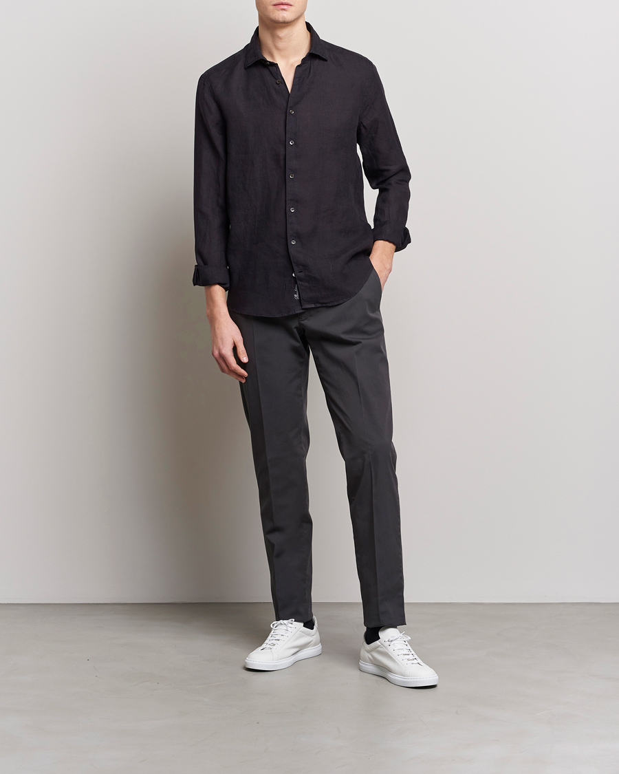 Herr | Skjortor | Stenströms | Slimline Cut Away Linen Shirt Black