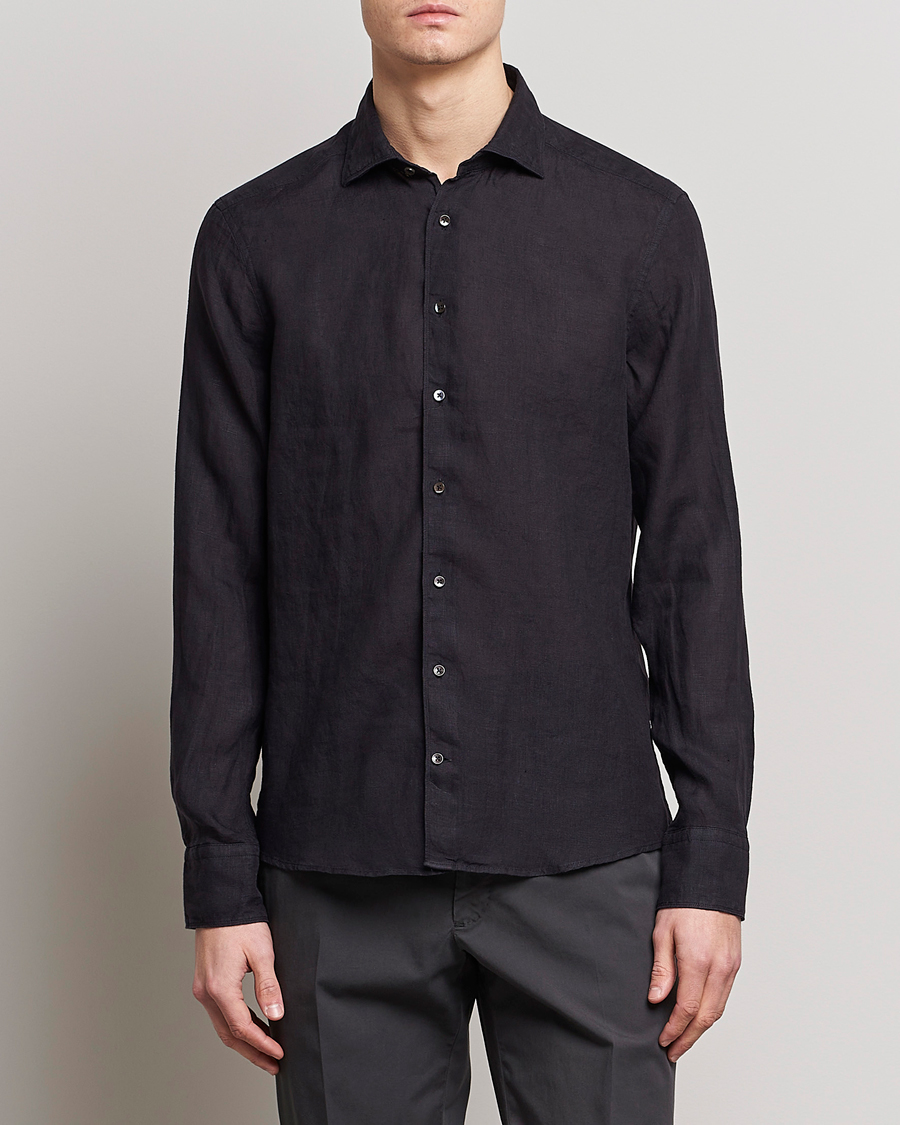 Herr | Linneskjortor | Stenströms | Slimline Cut Away Linen Shirt Black