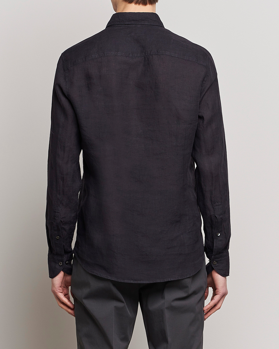 Herr | Skjortor | Stenströms | Slimline Cut Away Linen Shirt Black