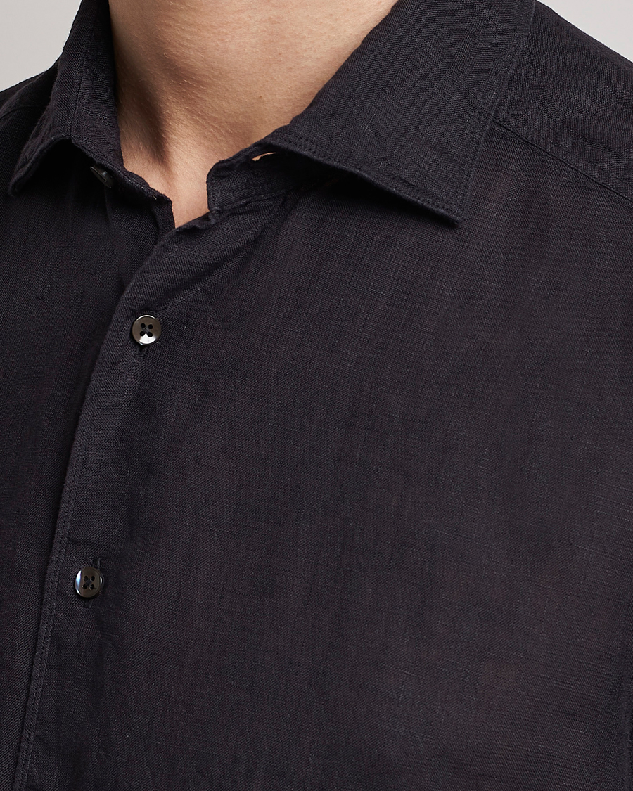 Herr | Skjortor | Stenströms | Slimline Cut Away Linen Shirt Black