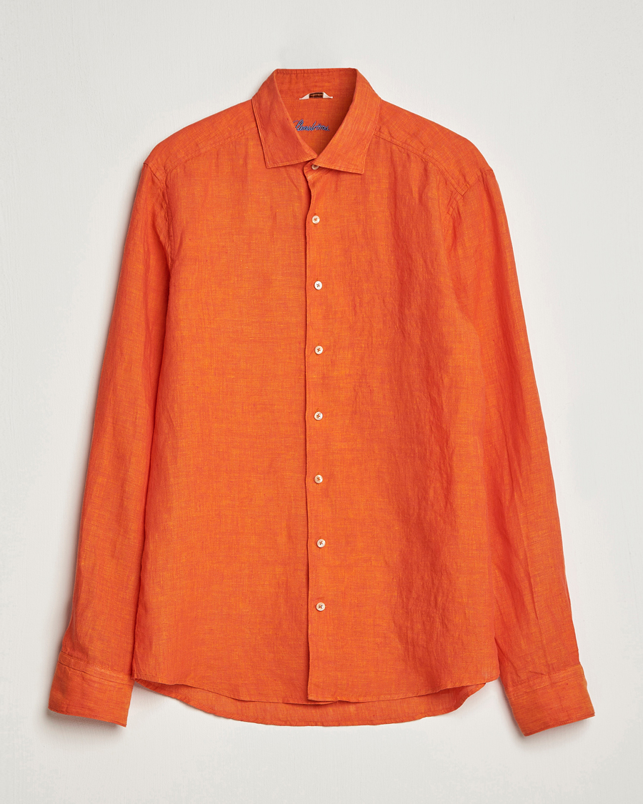 Herr | Skjortor | Stenströms | Slimline Cut Away Linen Shirt Orange