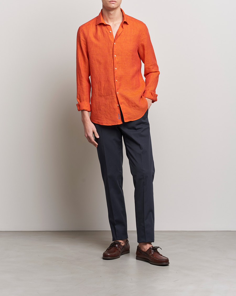 Herr | Skjortor | Stenströms | Slimline Cut Away Linen Shirt Orange