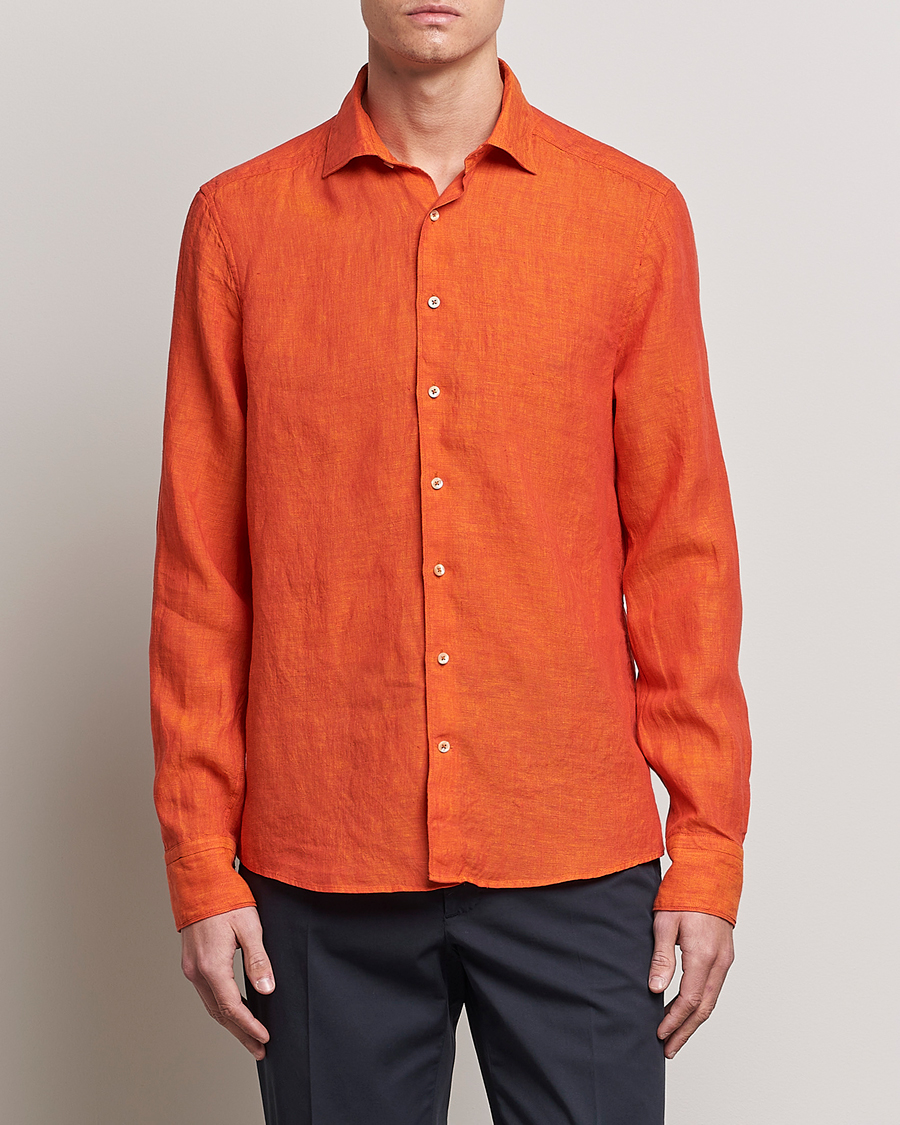 Herr | Skjortor | Stenströms | Slimline Cut Away Linen Shirt Orange