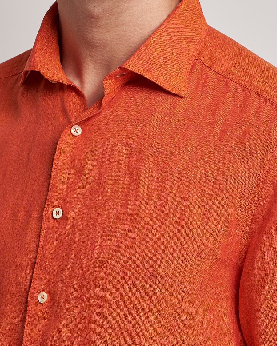 Herr | Skjortor | Stenströms | Slimline Cut Away Linen Shirt Orange