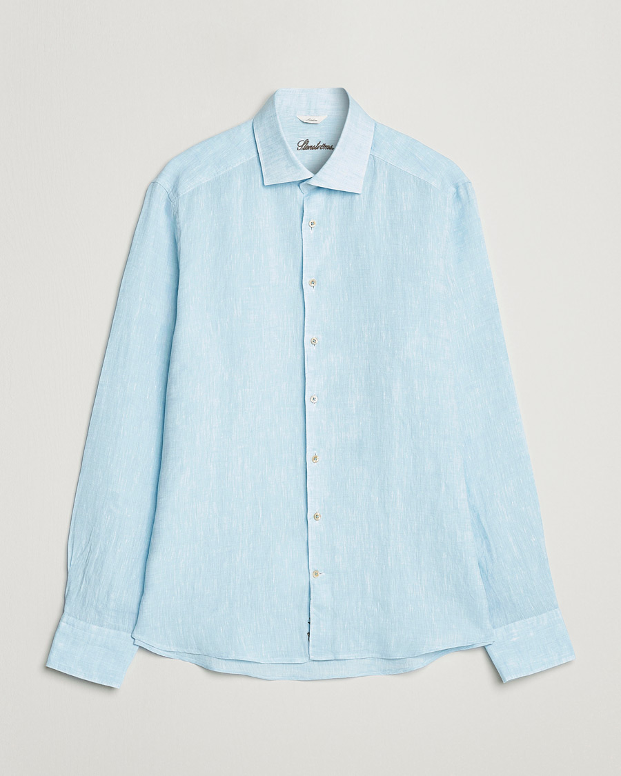 Herr | Skjortor | Stenströms | Slimline Cut Away Linen Shirt Turqoise