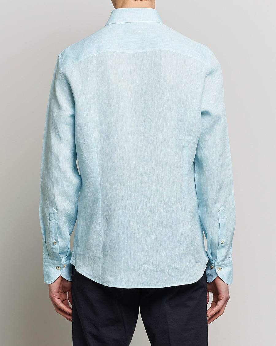 Herr | Skjortor | Stenströms | Slimline Cut Away Linen Shirt Turqoise