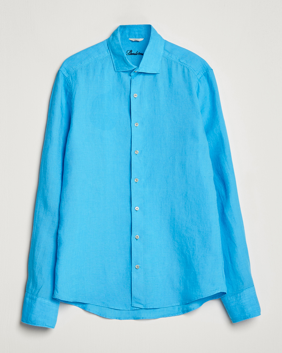 Herr | Skjortor | Stenströms | Slimline Cut Away Linen Shirt High Blue