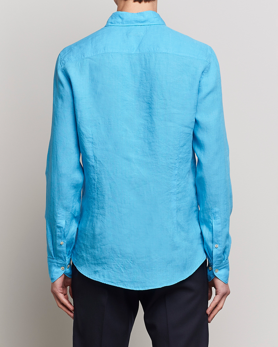 Herr | Skjortor | Stenströms | Slimline Cut Away Linen Shirt High Blue