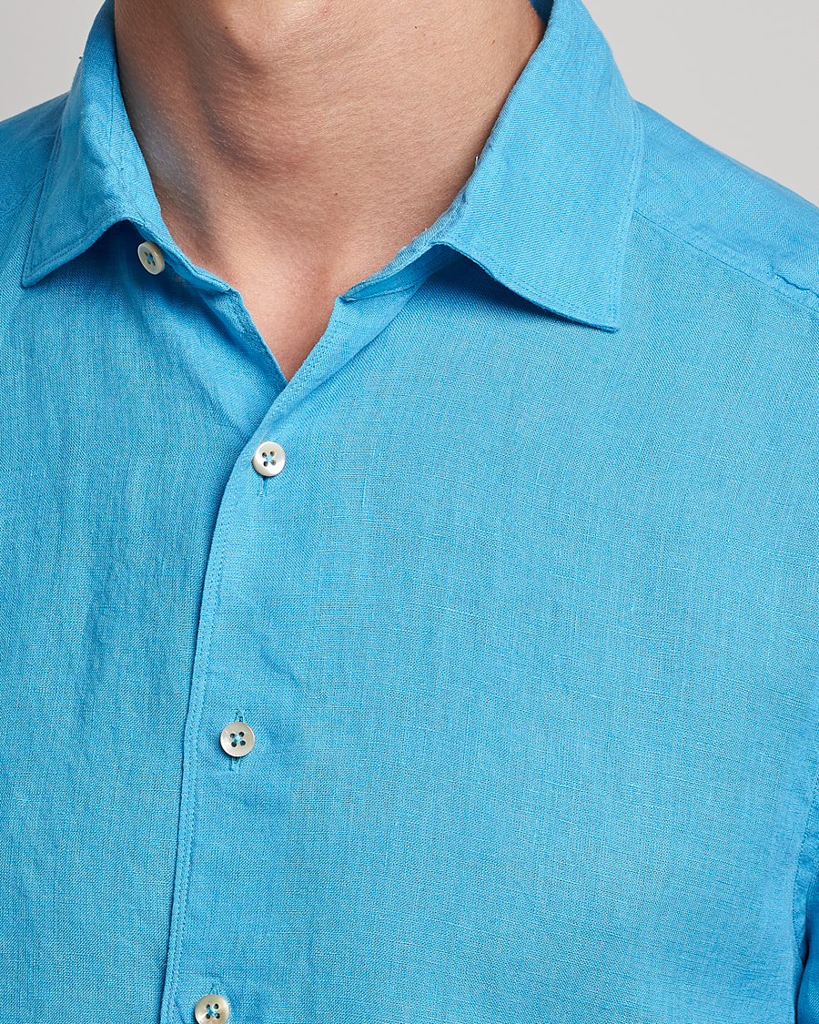Herr | Skjortor | Stenströms | Slimline Cut Away Linen Shirt High Blue