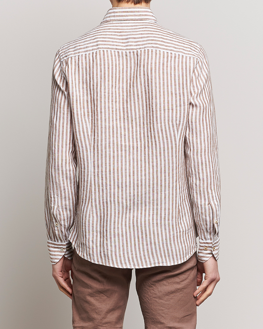 Herr | Skjortor | Stenströms | Slimline Cut Away Striped Linen Shirt Brown