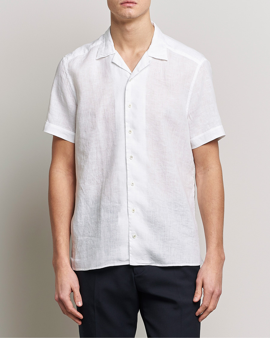 Herr | Skjortor | Stenströms | Slimline Short Sleeve Resort Linen Shirt White
