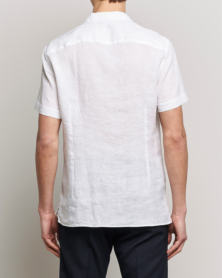 Herr | Skjortor | Stenströms | Slimline Short Sleeve Resort Linen Shirt White