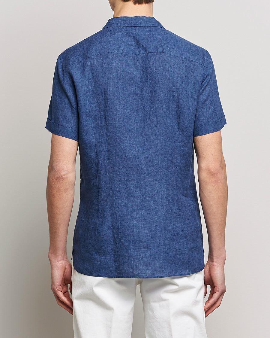 Herr | Skjortor | Stenströms | Slimline Short Sleeve Resort Linen Shirt Blue