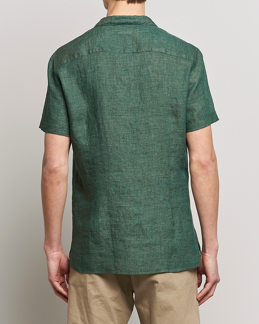 Herr | Skjortor | Stenströms | Slimline Short Sleeve Resort Linen Shirt Dark Green