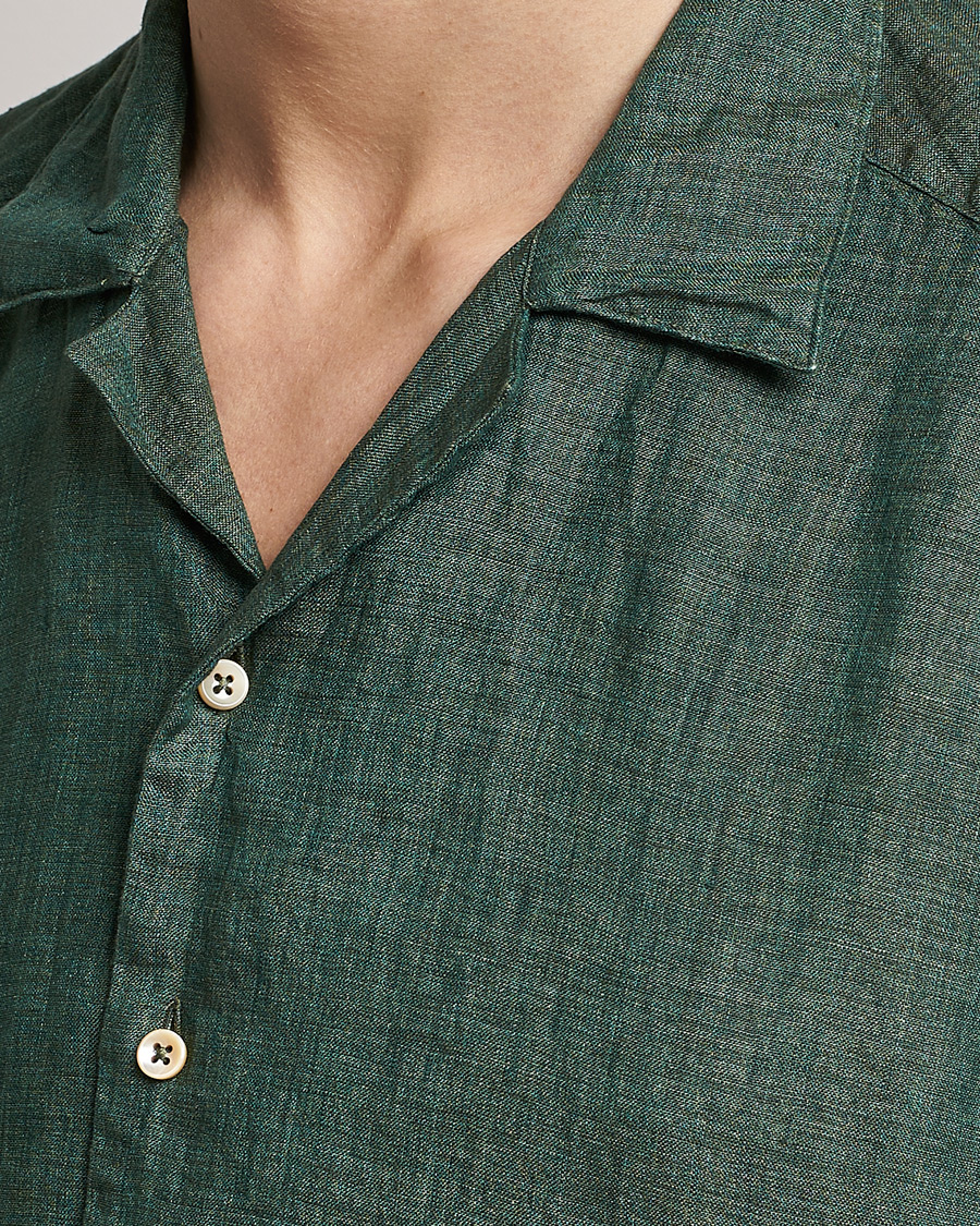 Herr | Skjortor | Stenströms | Slimline Short Sleeve Resort Linen Shirt Dark Green