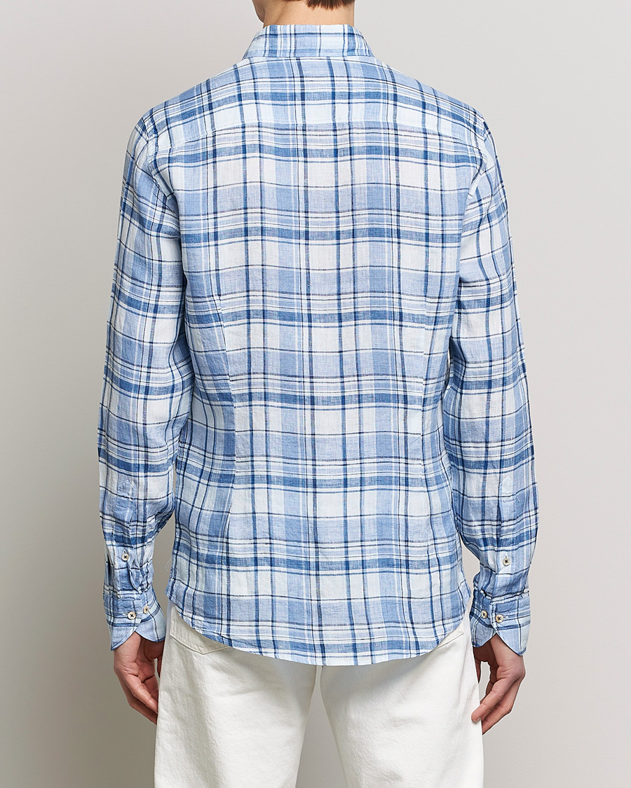 Herr | Skjortor | Stenströms | Slimline Cut Away Checked Linen Shirt Blue