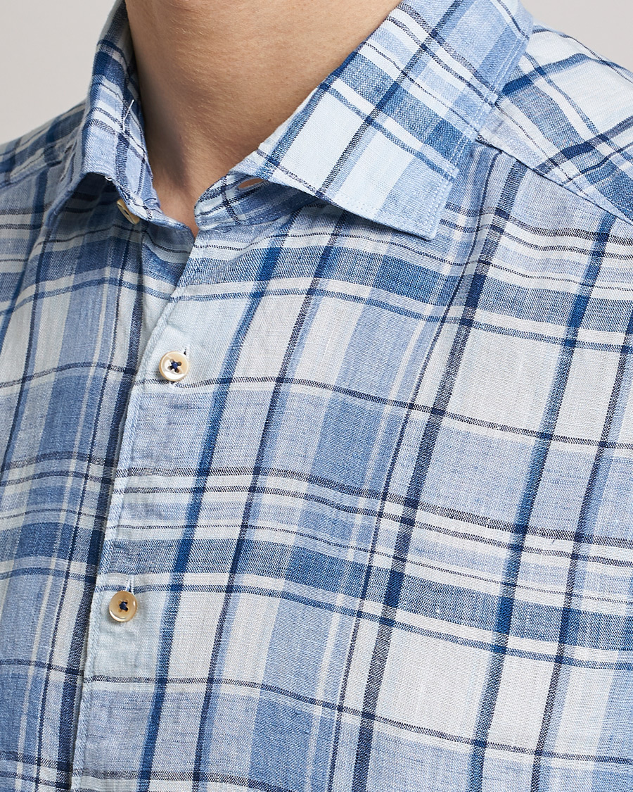 Herr | Skjortor | Stenströms | Slimline Cut Away Checked Linen Shirt Blue